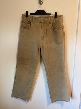 B Sides Straight Leg Cropped Jeans Tan Wash Raw Hem Size 31